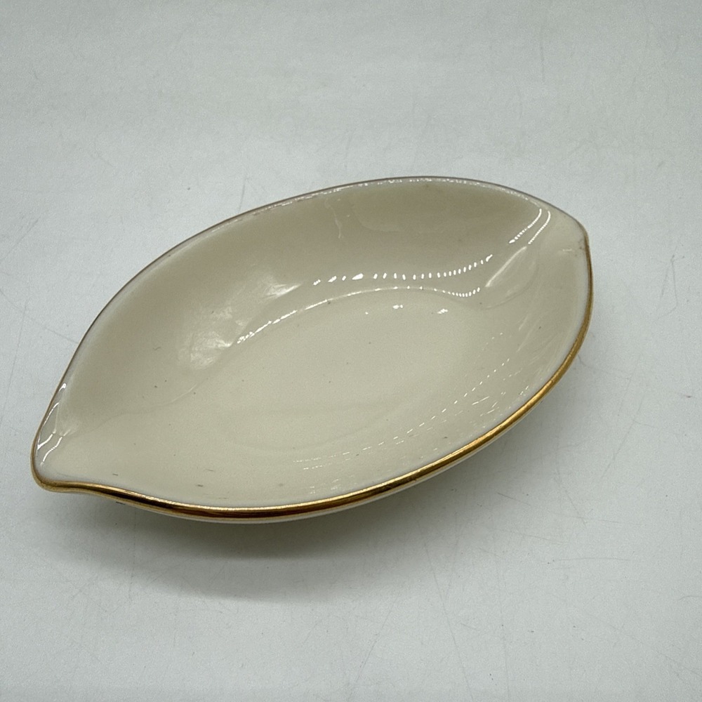 Vintage Lenox Ring / Trinket Dish Small Leaf Shape Gold Trim - Made in USA